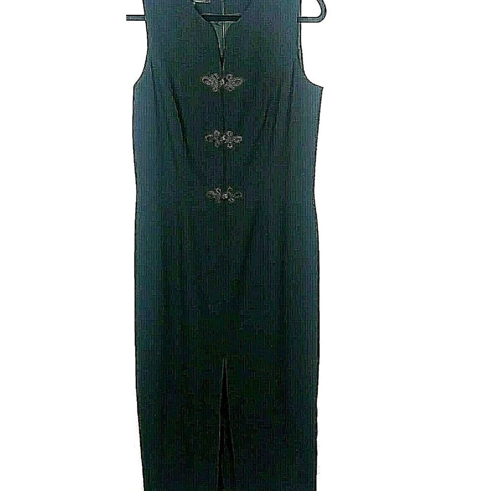 90s Dramatic Evening Black Dress Size 14 Vintage Edgy Front Slit Midi Formal